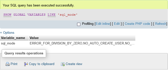 phpmyadmin sql_mode